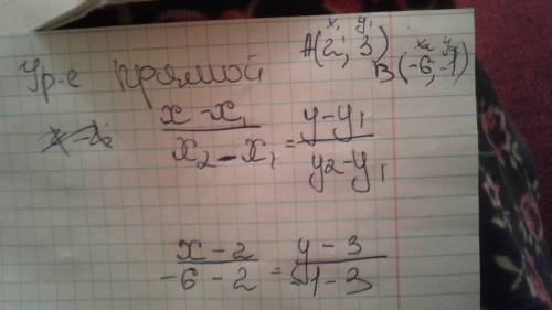 Состав те уравнение прямой, проходящей через точки a (2; 3), b (-6; -1)