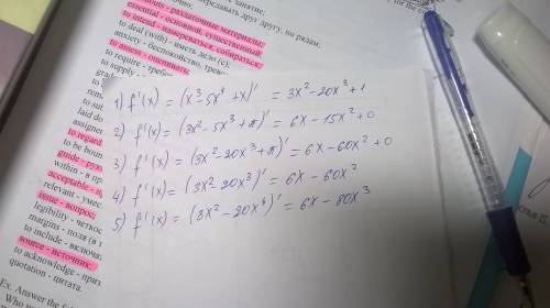 №3 найти производную функции а) f (x) - x^3 - 5x^4+x a) 3x^2-5x^3 + пи; б) 3x^2-20x^3+пи; в) 3x^2-20