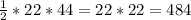 \frac{1}{2} * 22*44 = 22*22 = 484