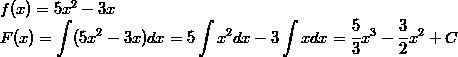 Найдите первообразную (вычислите неопределенный интеграл) функции f(x)=5x2-3x