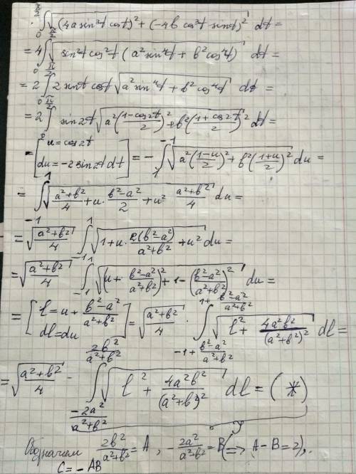 Вычислить длину дуги кривой при интеграла [tex] \sqrt{ \frac{x}{a} } + \sqrt{ \frac{y}{b} } = 1[/tex