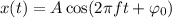 x(t) = A\cos(2\pi f t+\varphi_0)