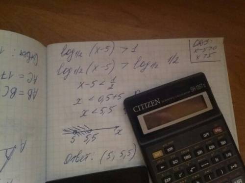 Log1/2(x-5)> 1 решить неравенство!