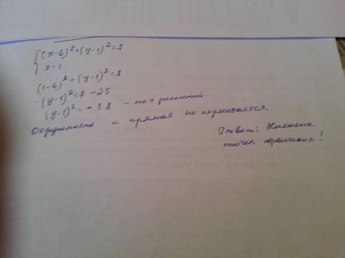 Сколько точек пересечения имеют окружность (x-6)^2+(y-1)^2=7 и линия x=1