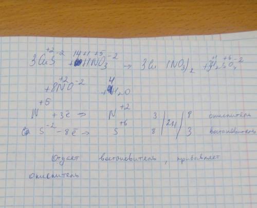 Окислительно-восстановительные реакции cu2s+hno3-> cu(no3)+h2so4+no+h2o написать где окислитель,