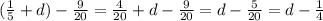 ( \frac{1}{5}+d)- \frac{9}{20} = \frac{4}{20} +d- \frac{9}{20}=d- \frac{5}{20}=d- \frac{1}{4}