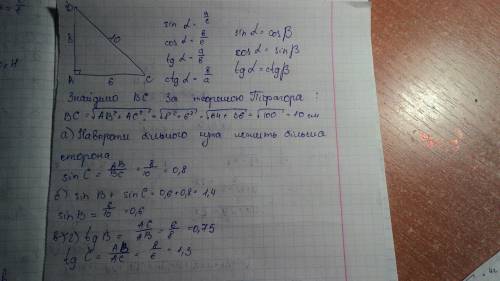 Впрямоугольном треугольнике катеты равны 6,8(9,12) см найти а)sin большего угла б) сумму синусов ост