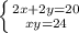 \left \{ {{2x+2y=20 } \atop {xy=24}} \right.