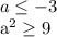 \displaystyle a \leq -3&#10;&#10;a^2 \geq 9