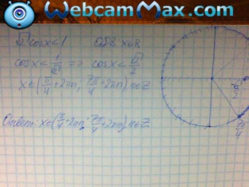 Решить уравнение по , нигде не могу найти. √2 cosx< 1 если ответ будет 45 градусов, то это не вер