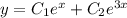 y=C_1e^{x}+C_2e^{3x}