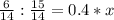 \frac{6}{14} : \frac{15}{14} =0.4*x