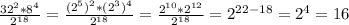 \frac{32^2*8^4}{2^{18}}=\frac{(2^5)^2*(2^3)^4}{2^{18}}=\frac{2^{10}*2^{12}}{2^{18}}=2^{22-18}=2^4=16