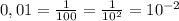 0,01=\frac{1}{100}=\frac{1}{10^2}=10^{-2}