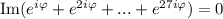 \text{Im}(e^{i\varphi}+e^{2i\varphi}+...+e^{27i\varphi}) = 0