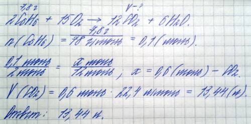 Визначити об'єм оксиду вуглецю (4), який утвориться при спалюванні 7.8 г бензолу