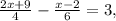 \frac{2x+9}{4} - \frac{x-2}{6} =3,