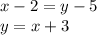 x-2=y-5 \\ y=x+3