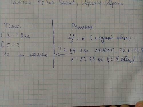 Краткая запись к с трёх серых овец настригли в год 18 кг шерсти и со всех поровну сколько шерсти мож