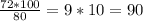 \frac{72*100}{80} =9*10=90