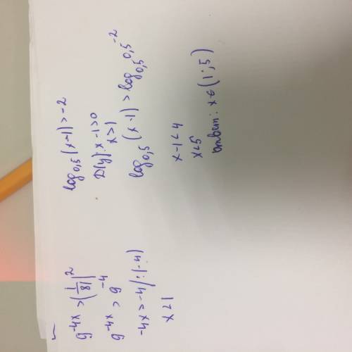 9^-4x> (1/81)^2 log0,5(x-1)> -2