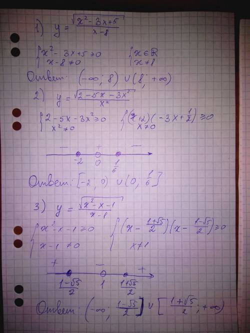 Найти область определения функции 1) y= 2) y= 3) y= 4) y=