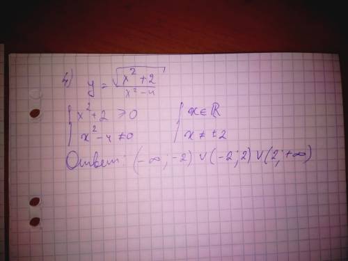 Найти область определения функции 1) y= 2) y= 3) y= 4) y=