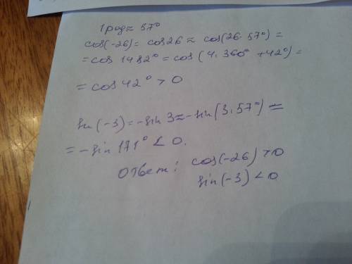 Как определить знак числа cos(-26) и sin (-3) с бъяснением