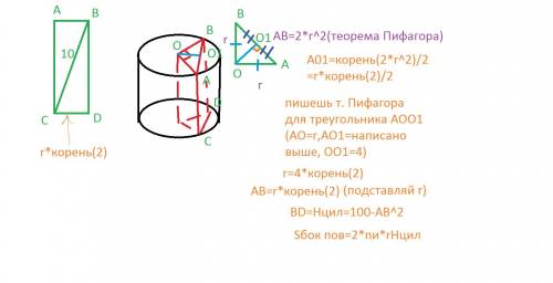 Вцилиндре проведена плоскость, параллельная оси и отсекающая от окружности основания дугу в 90. диаг