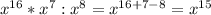 x^{16}*x^{7}:x^{8}=x^{16+7-8}=x^{15}