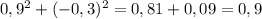 0,9^2+(-0,3)^2=0,81+0,09=0,9