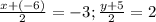 \frac{x+(-6)}{2}=-3; \frac{y+5}{2}=2