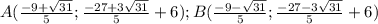 A(\frac{-9+ \sqrt{31} }{5}; \frac{-27+3 \sqrt{31} }{5} +6);B( \frac{-9- \sqrt{31} }{5};\frac{-27-3 \sqrt{31} }{5} +6)