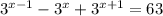 3^{x-1}-3^x+3^{x+1}=63