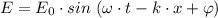 E=E_0\cdot sin \ (\omega\cdot t- k\cdot x + \varphi)