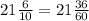 21 \frac{6}{10}= 21 \frac{36}{60}