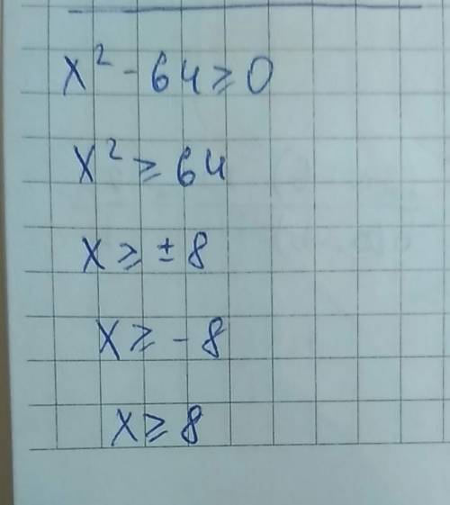 Укажите решение неравенства x2-64≥0