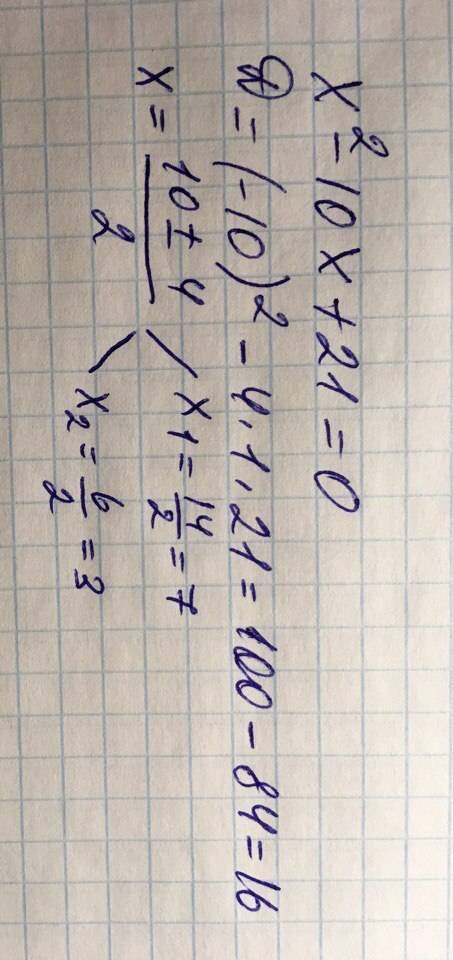 X^2-10x+21=0 решите граф.уравнение надо