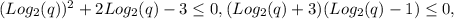 (Log_{2}(q))^{2} +2Log_{2}( q) -3 \leq 0, (Log_2(q) +3)(Log_2(q)-1) \leq 0,