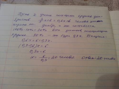 Из числа уч. кружка домбристов лишь 3/5 умеют играть на домбре . через неделю еще 6 уч. научились иг