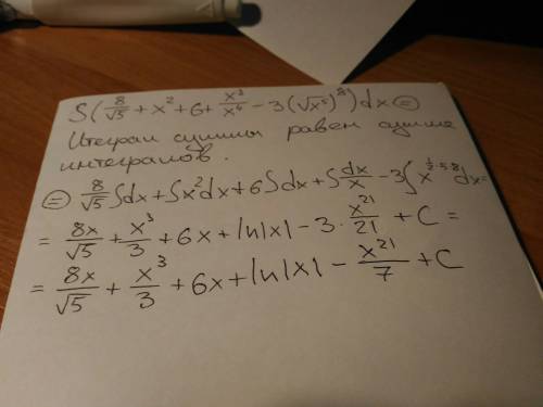 Пипец какой то, сижу уже решаю его 3 часа, если не сложно: интеграл ( 8/√5+x^2 + 6+x^2/x^4 - 3 корен