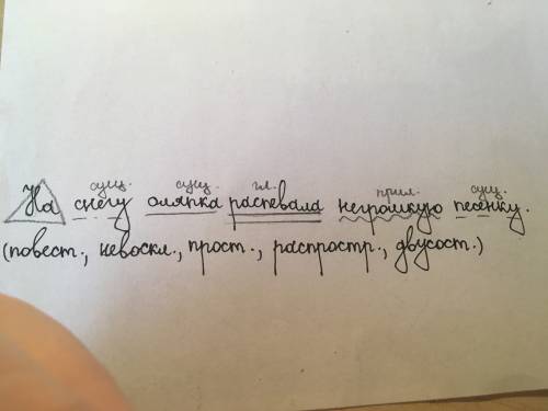 Разбор предложения. на снегу оляпка распевала негромкую песенку.