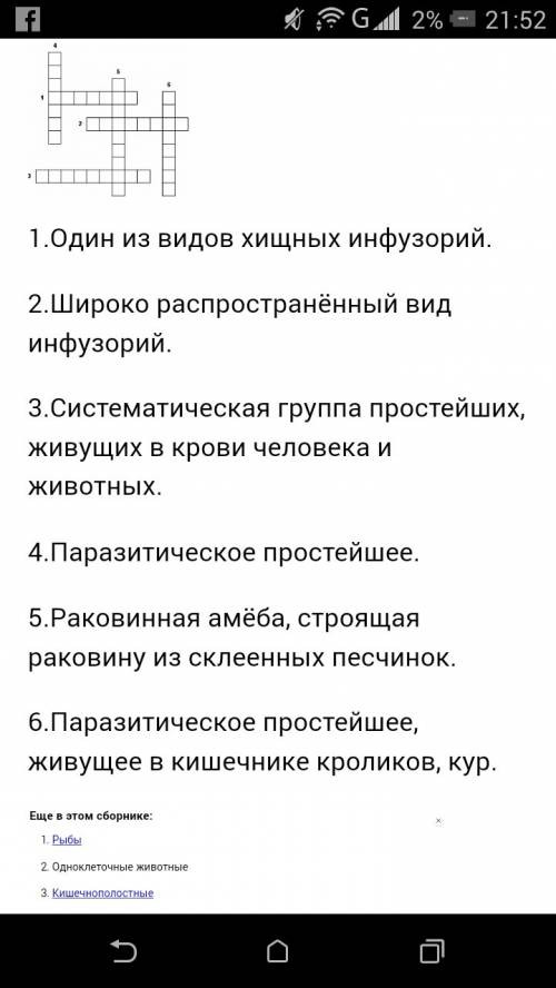 Кроссворд из 10 слов , по теме подцарство одноклеточные