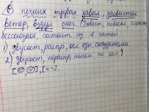 Синтаксический разбор: в печных трубах завыл засвистел ветер вздул снег.