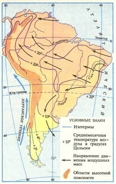 Климатические пояса южной америки: 1. название 2.где расположено? 3.летняя и зимняя температура 4.ос