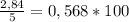 \frac{2,84}{5} = 0,568*100