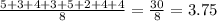 \frac{5+3+4+3+5+2+4+4}{8} = \frac{30}{8} =3.75