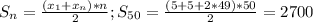 S_{n}= \frac{ (x_{1}+ x_{n})*n }{2}; S_{50}= \frac{(5+5+2*49)*50}{2}=2700