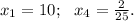 x_1=10;\,\,\,\, x_4= \frac{2}{25} .