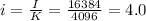 i = \frac{I}{K} = \frac{16384}{4096} = 4.0